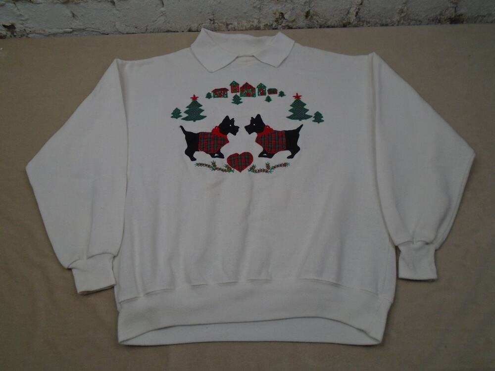 Vintage 80s Nutcracker Christmas Grandma Sweater Sz Small Schnauzer Dogs White